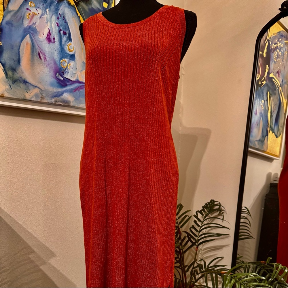 Banana Republic Burnt Knit Orange Sparkle Maxi Dress M